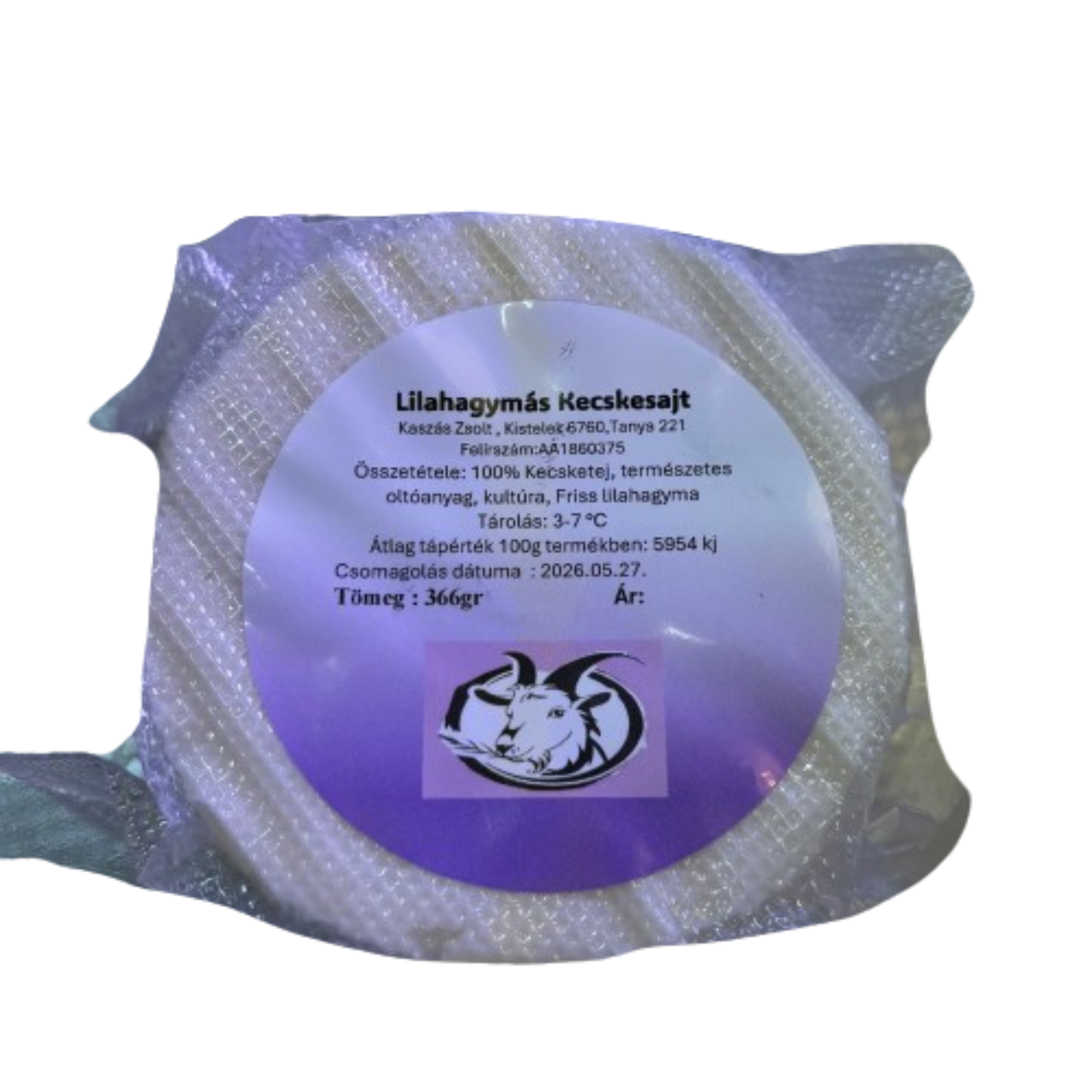 Lilahagymás kecskesajt (1db ~350g)
